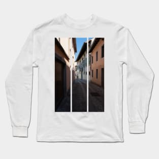 North Italy Life in the center of the lombard medieval city. Walking through narrow streets and walls. Sunny summer day. (vertical) Long Sleeve T-Shirt